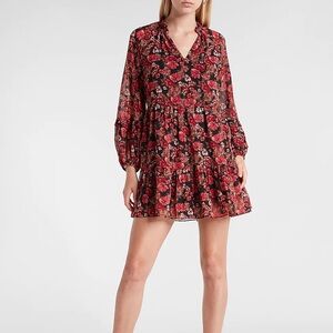 NWT Express Red Floral Tiered Trapeze Dress